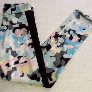 Adidas Girls Camo Leggings Size 14 Multicolor Elastic Waist Logo